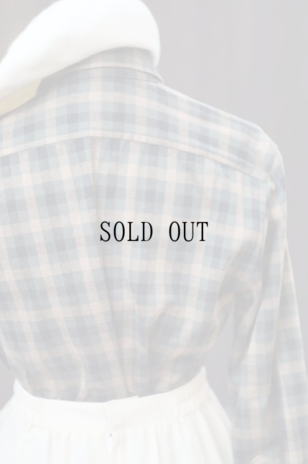 画像7: "Lacoste" グリーン チェック柄 長袖 ブラウス ボタンダウン コットン 起毛生地[19590]