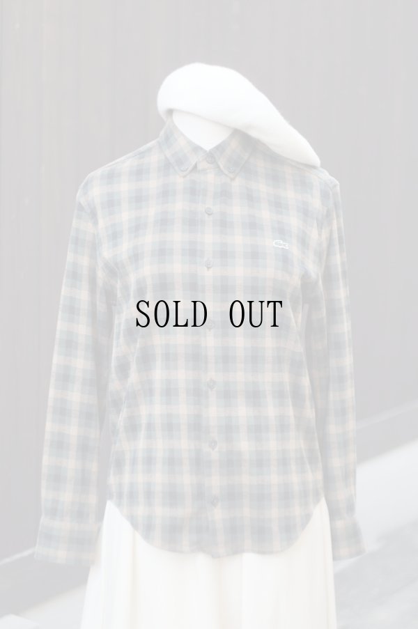 画像8: "Lacoste" グリーン チェック柄 長袖 ブラウス ボタンダウン コットン 起毛生地[19590]