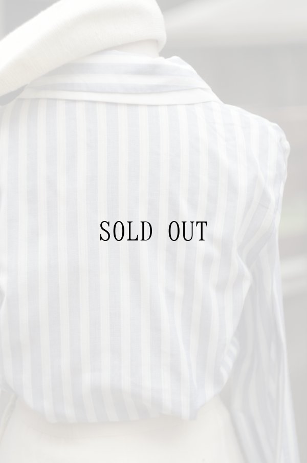 画像7: "Lepia Elegance" ブルー×白 ストライプ柄 長袖 ブラウス ボウタイカラー[19594]