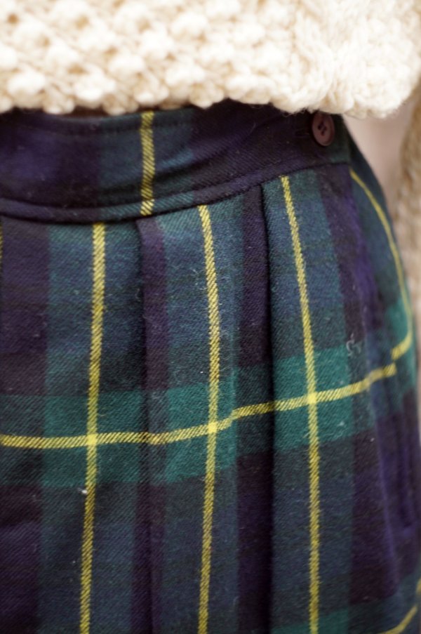 画像4: "Evan picone petites" グリーン タータンチェック柄 ウール スカート セミフレア /w67cm[19596]