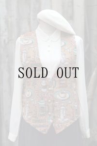 "backroad" US製 カフェ絵模様 ベスト[19603]