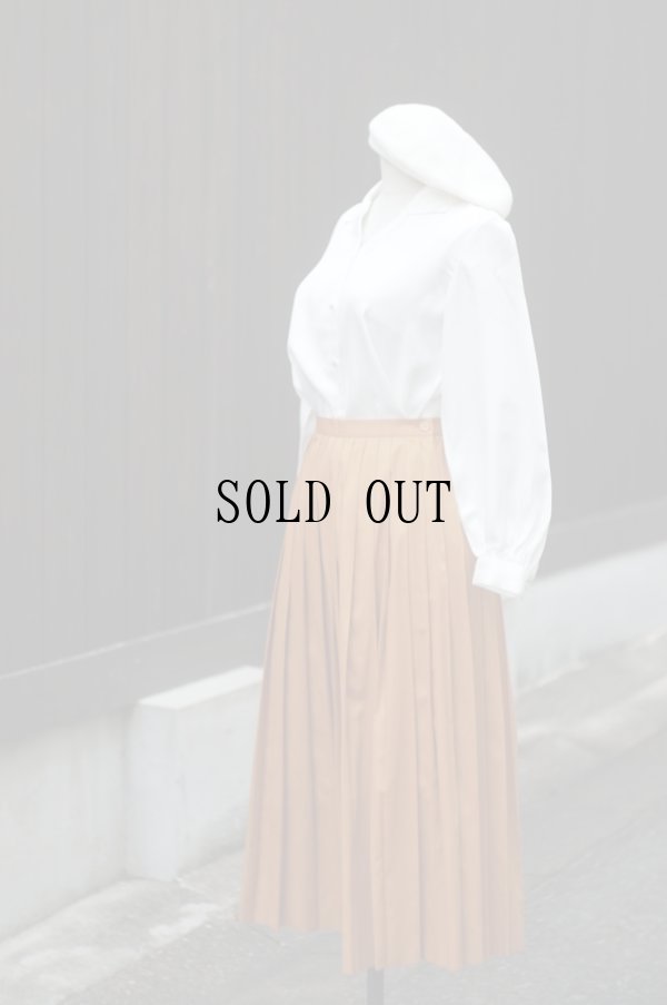 画像6: "Film" 無地 オレンジ系 混麻 スカート プリーツ w66cm[19610]