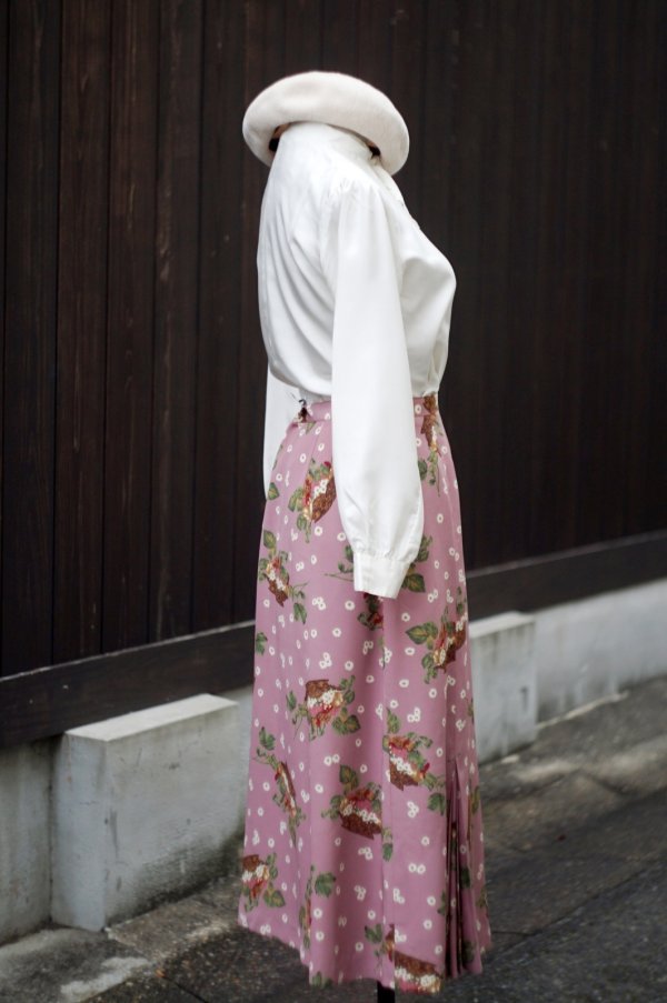 画像3: "Rich girl" 花かご柄 ピンク系 スカート w63cm[19609]