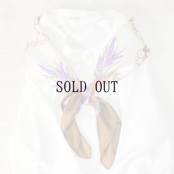 画像6: "INSTITUT DE BEAUTE" 花柄 シルク スカーフ 86cm×86cm[19638]