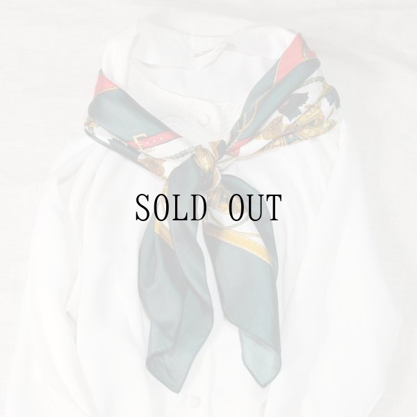 画像7: 装飾絵模様 グリーン系 スカーフ 85cm×85cm[19647]