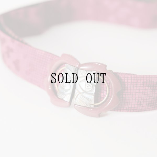 画像5: レトロ格子柄 赤系 お花モチーフ アンティークベルト[19632]