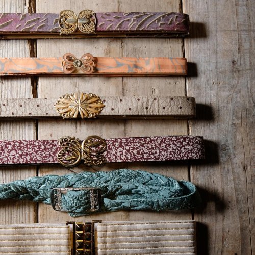 他の写真1: オレンジ×グレー 金具 アンティークベルト[19627]