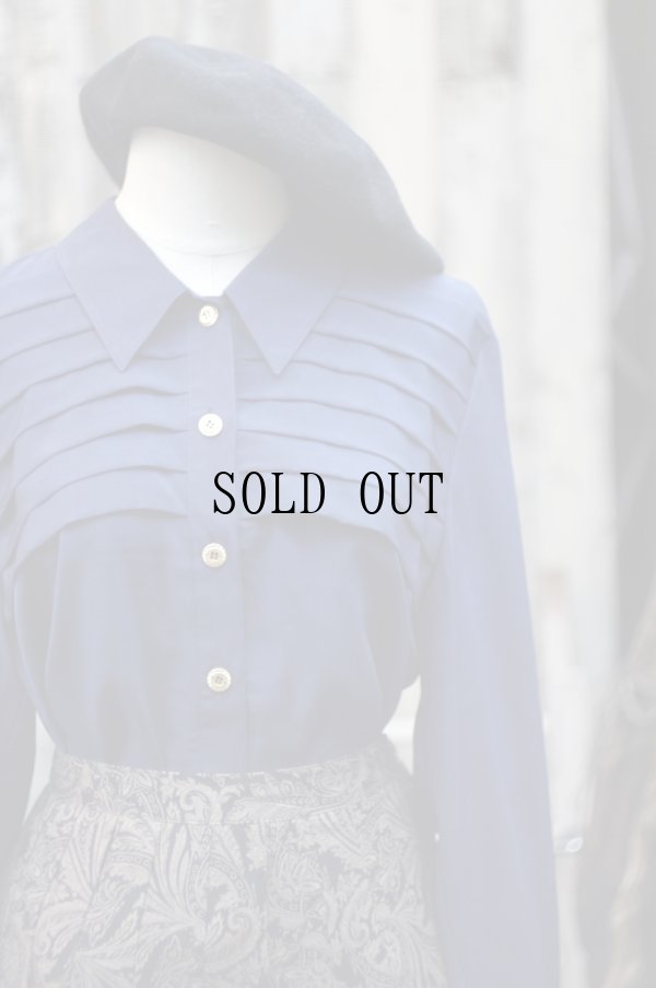 画像4: "Loris azzaro" ネイビー 長袖 ブラウス レギュラーカラー プリーツ[19653]