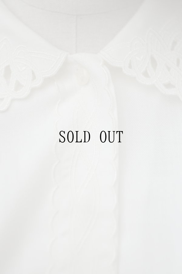 画像5: "Yoshimura" 白 長袖 ブラウス スカラップレースカラー ペプラム 比翼 パフスリーブ[19654]