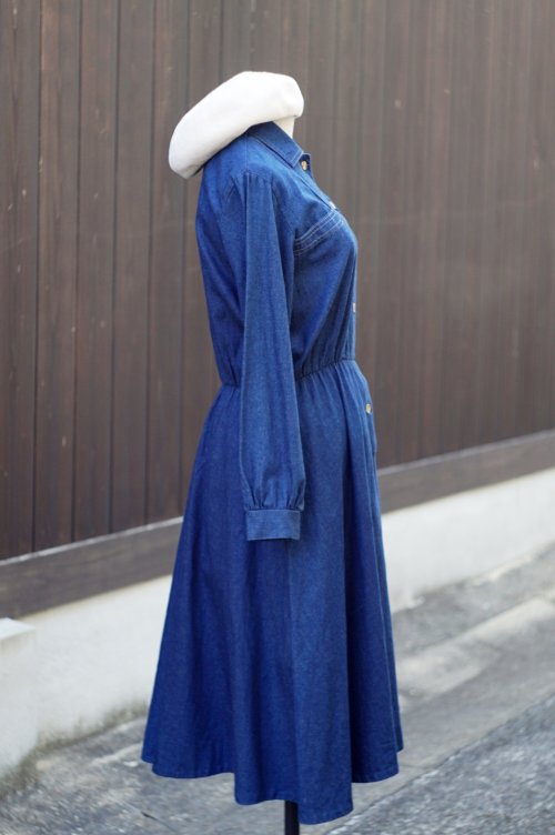 他の写真1: "EJM" US製 デニム 長袖 ワンピース レギュラーカラー[19661]