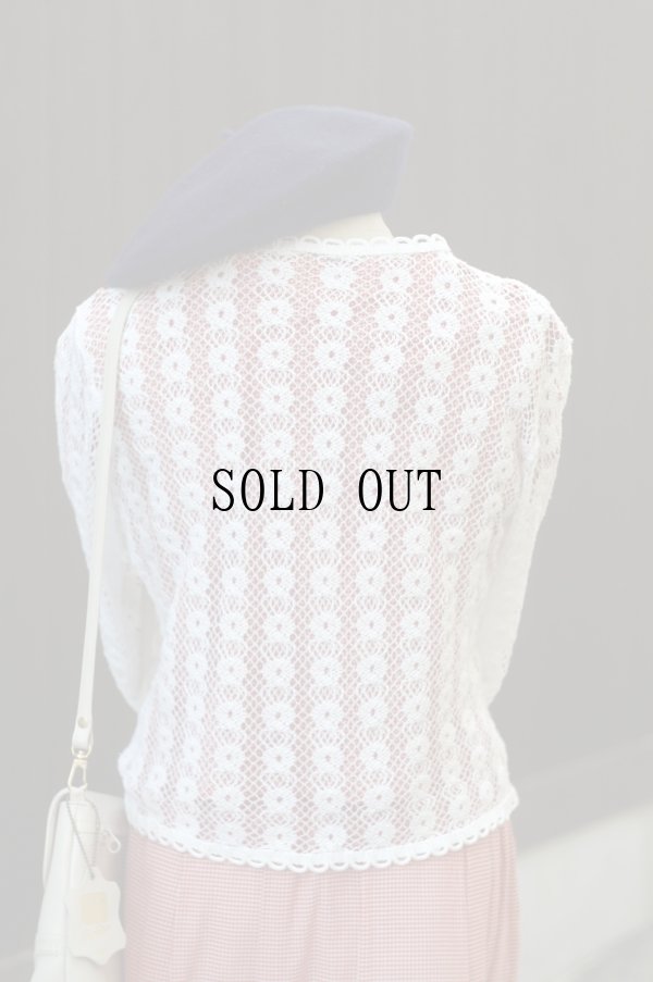 画像3: 白 お花モチーフ 長袖 サマーニット カーディガン[19663]