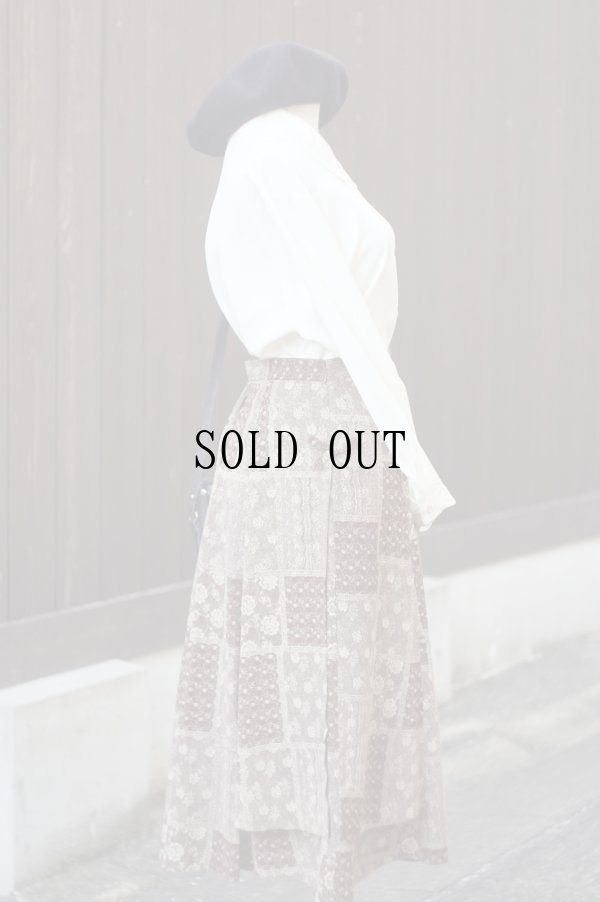 画像3: ブラウン系 花柄 スカート フレア サイドリボン w68cm[19664]