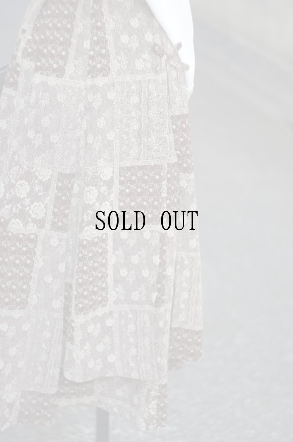 画像9: ブラウン系 花柄 スカート フレア サイドリボン w68cm[19664]