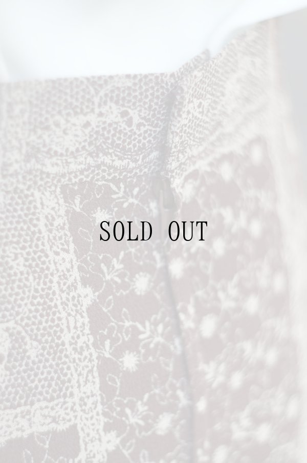 画像8: ブラウン系 花柄 スカート フレア サイドリボン w68cm[19664]