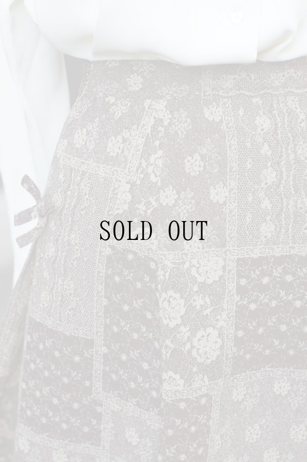 画像4: ブラウン系 花柄 スカート フレア サイドリボン w68cm[19664]