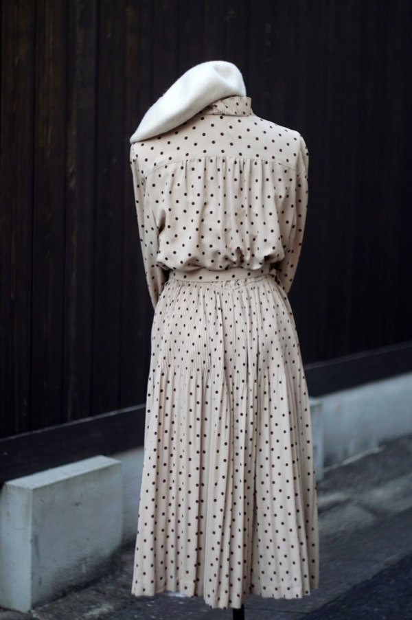 画像5: ドット柄 長袖 レトロワンピース フリルカラー[19680]