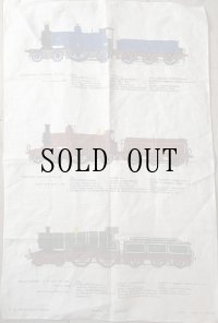 "A hugh evelyn design"アイルランド製 vintage リネン アルスター鉄道 カレドニアン鉄道 機関車 ファブリック 50×77cm [19681]