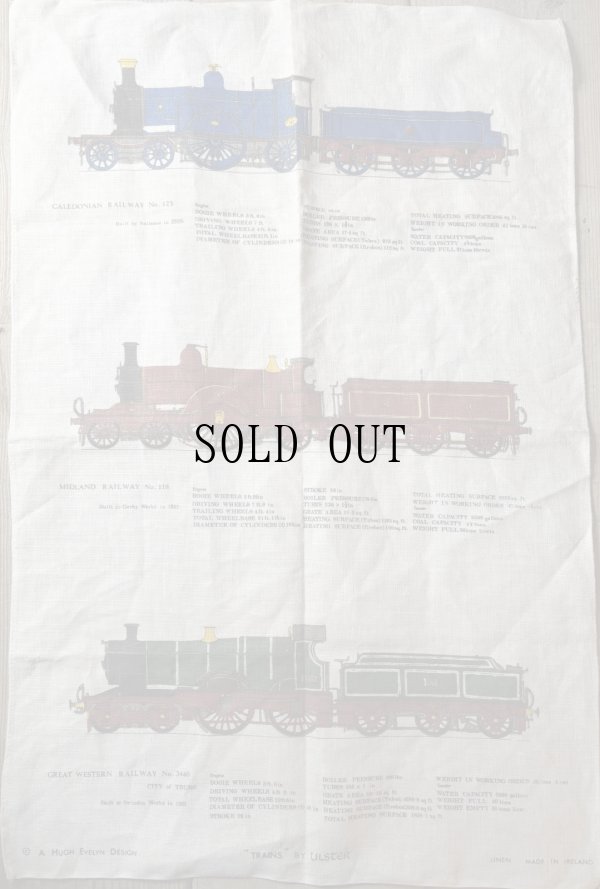 画像1: "A hugh evelyn design"アイルランド製 vintage リネン アルスター鉄道 カレドニアン鉄道 機関車 ファブリック 50×77cm [19681]