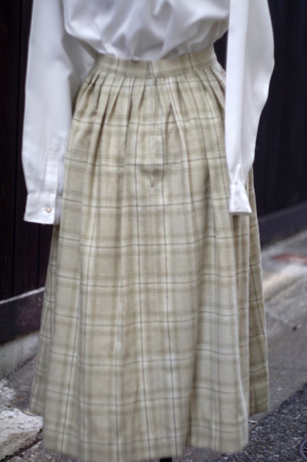 画像3: グリーン系 タータンチェック柄 ウール スカート w64cm[19690]