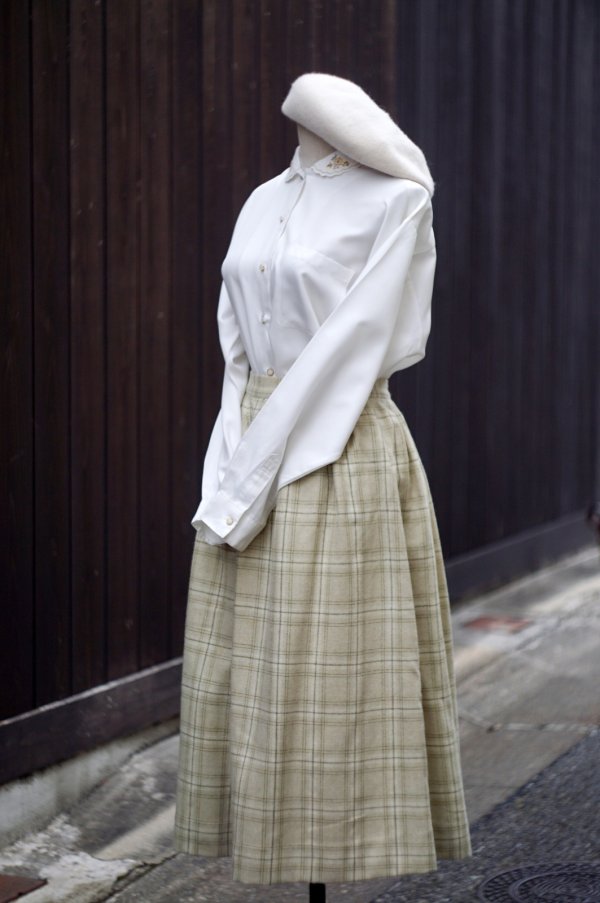 画像6: グリーン系 タータンチェック柄 ウール スカート w64cm[19690]