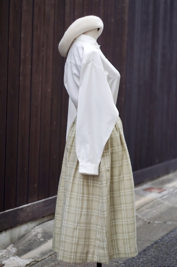 画像8: グリーン系 タータンチェック柄 ウール スカート w64cm[19690]