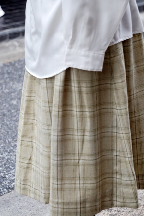 画像7: グリーン系 タータンチェック柄 ウール スカート w64cm[19690]