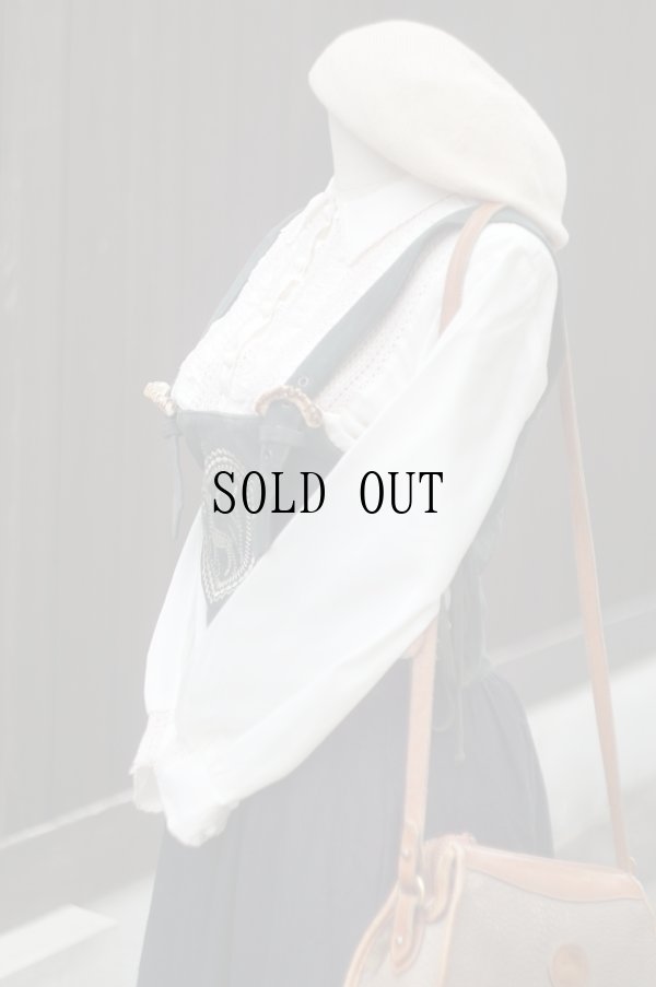 画像6: グリーン スウェード リネン 刺繍入り チロルワンピース ジャンパースカート[19682]