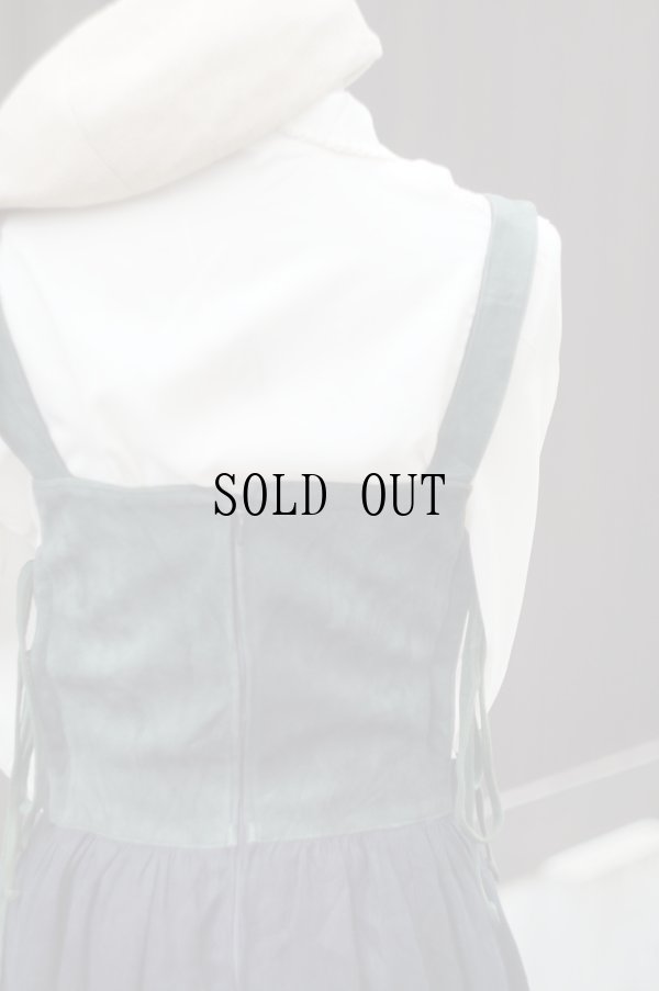 画像7: グリーン スウェード リネン 刺繍入り チロルワンピース ジャンパースカート[19682]