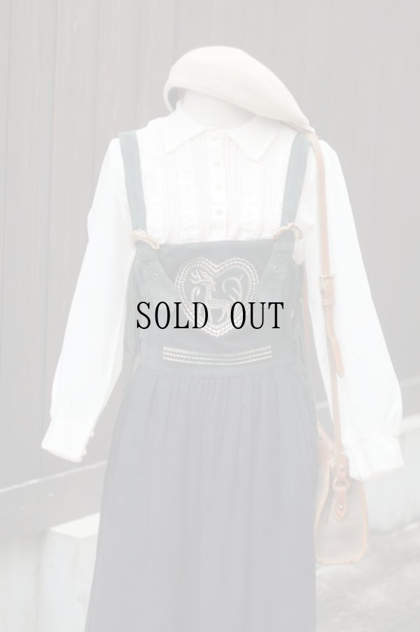 画像5: グリーン スウェード リネン 刺繍入り チロルワンピース ジャンパースカート[19682]