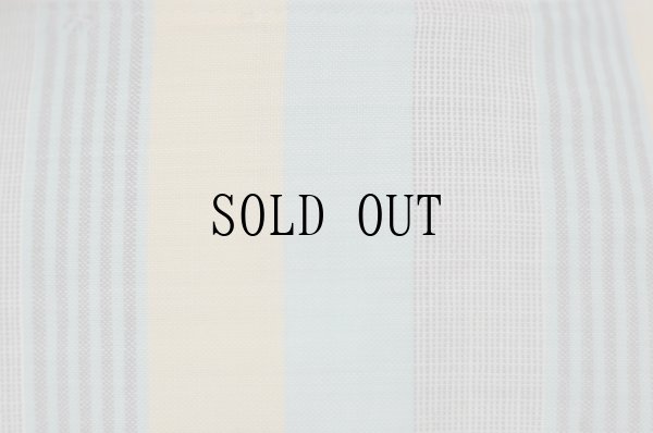 画像7: "Tokyo style" グリーン×イエロー ストライプ柄 長袖 レトロワンピース ノーカラー パフスリーブ[19686]