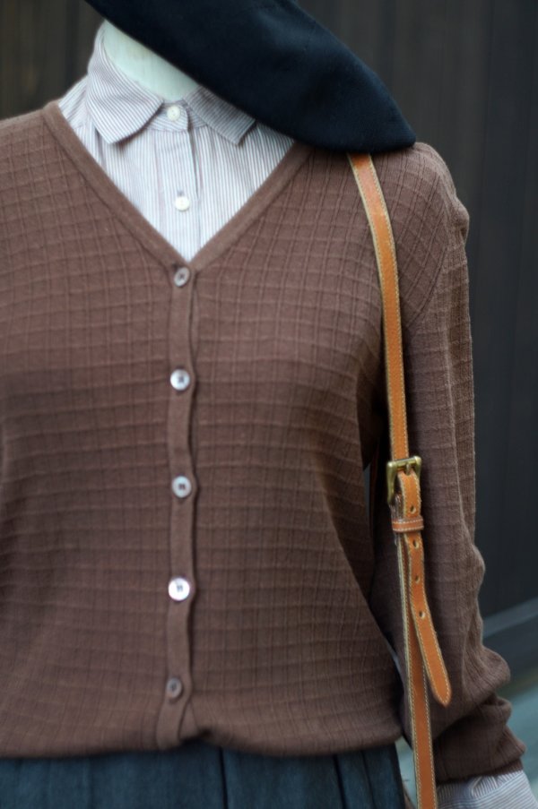 画像4: "Paul stuart" ブラウン ワッフル 長袖 コットン サマーニット カーディガン[19695]