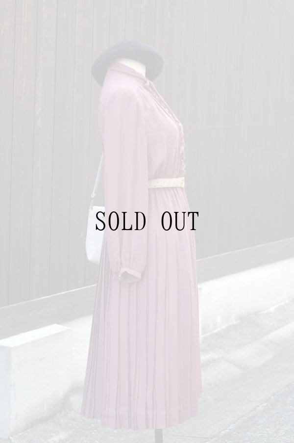 画像7: "Kawai" ピンク 無地 長袖 レトロワンピース 1スタンドカラー フリル プリーツスカート[19687]