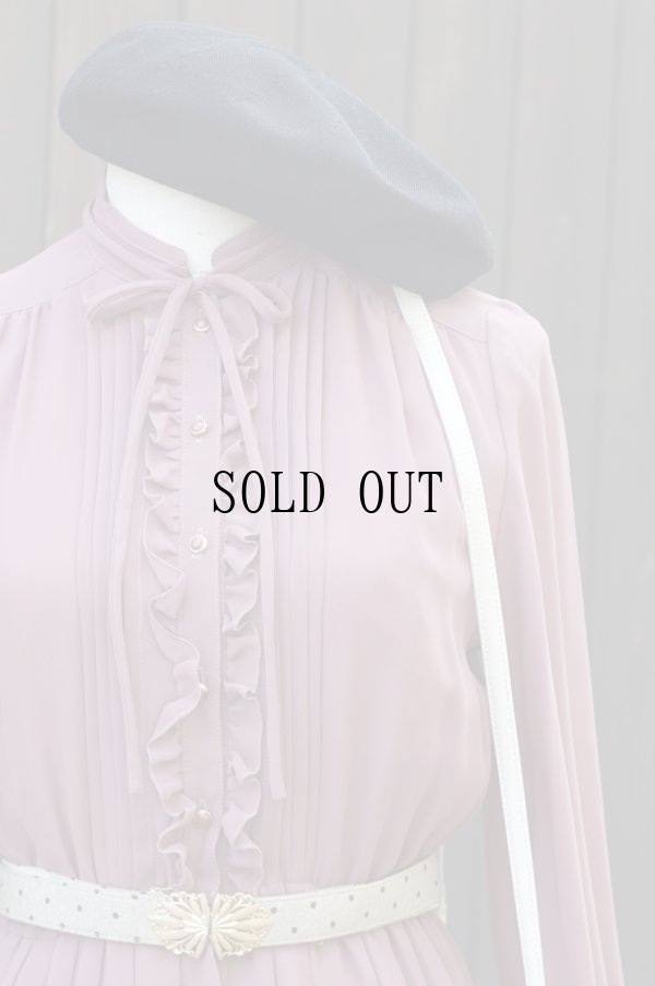 画像2: "Kawai" ピンク 無地 長袖 レトロワンピース 1スタンドカラー フリル プリーツスカート[19687]