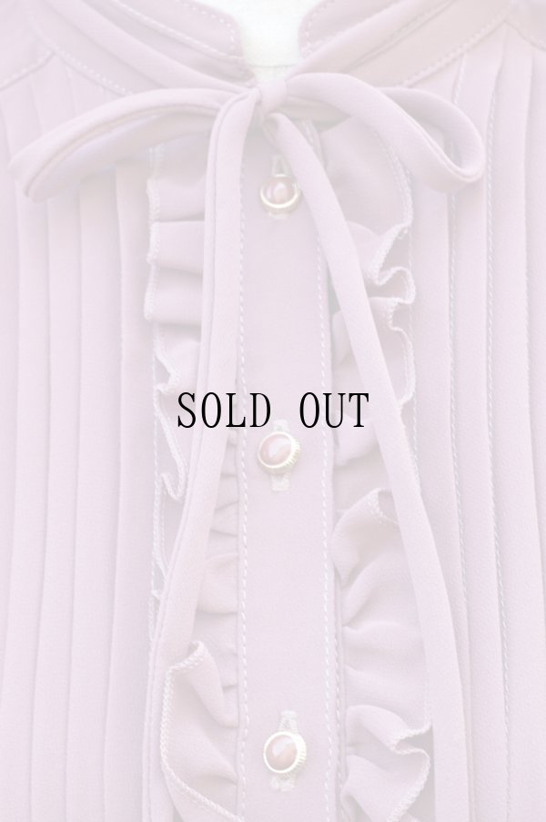 画像3: "Kawai" ピンク 無地 長袖 レトロワンピース 1スタンドカラー フリル プリーツスカート[19687]