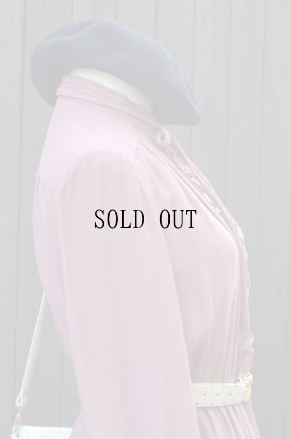 画像8: "Kawai" ピンク 無地 長袖 レトロワンピース 1スタンドカラー フリル プリーツスカート[19687]