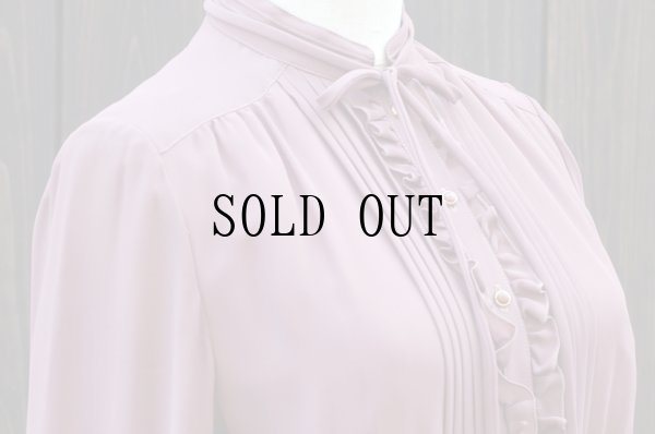 画像9: "Kawai" ピンク 無地 長袖 レトロワンピース 1スタンドカラー フリル プリーツスカート[19687]