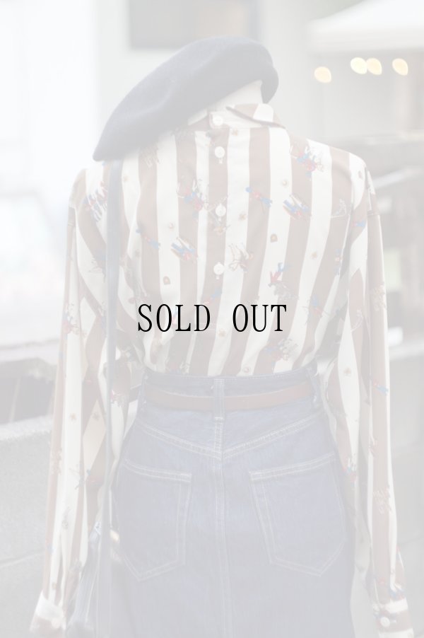 画像3: "Dejavu" ストライプ柄×ロンドン絵模様 タワーブリッジ 長袖 ブラウス ロールカラー[19716]