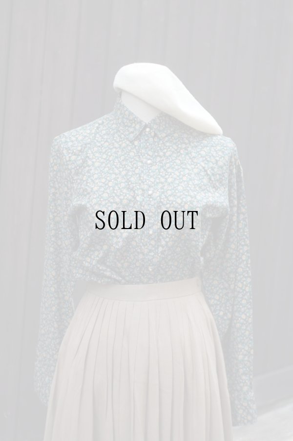 画像1: "McGREGOR" グリーン 小花柄 長袖 コットン ブラウス レギュラーカラー[19721]