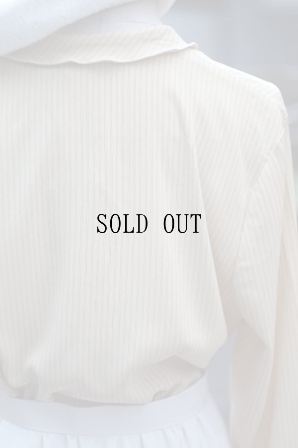 画像7: イエロー ストライプ柄 長袖 ブラウス バラブローチ付き[19730]