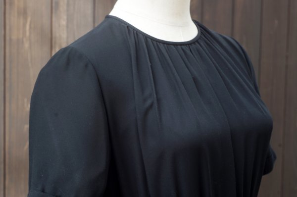 画像6: "Kawai" 無地 黒 半袖 レトロワンピース ノーカラー[19771]