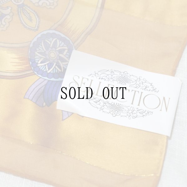 画像3: ライトブラウン系 装飾絵模様 シルク スカーフ 未使用 87cm×87cm[19765]