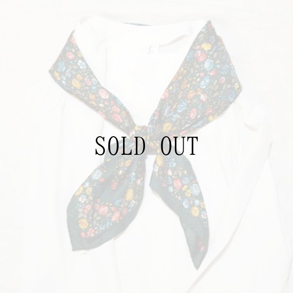 画像7: 花柄 グリーン シルク スカーフ 78cm×78cm[19756]