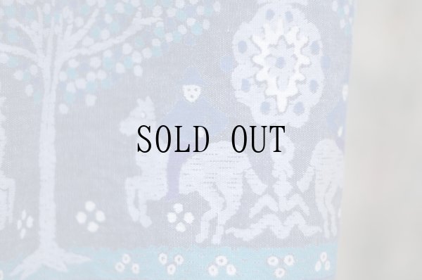 画像3: "susan bristol" US製 ブルー系 ストライプ メルヘン絵模様 コットン スカート フレア w68cm[19773]