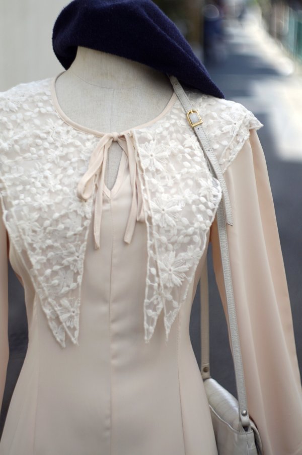 画像4: 無地 長袖 レトロワンピース ケープカラー[19774]