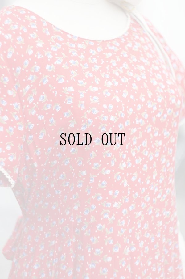 画像8: "Jarah Elizabeth" インド製 赤 花柄 レーヨン 半袖 レトロワンピース ノーカラー[19776]