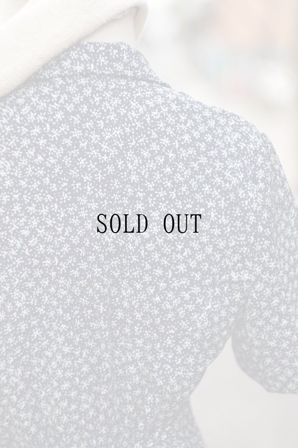 画像11: "Leslie Fay" US ネイビー系 花柄 半袖 レトロワンピース オープンカラー[19779]