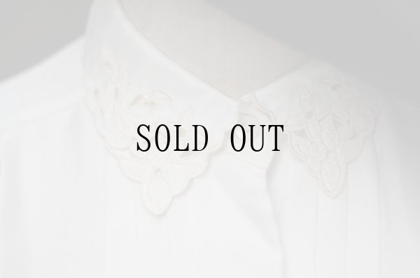 画像5: "hana no blouse" 無地 白 長袖 ブラウス スカラップレースカラー プリーツ[19781]