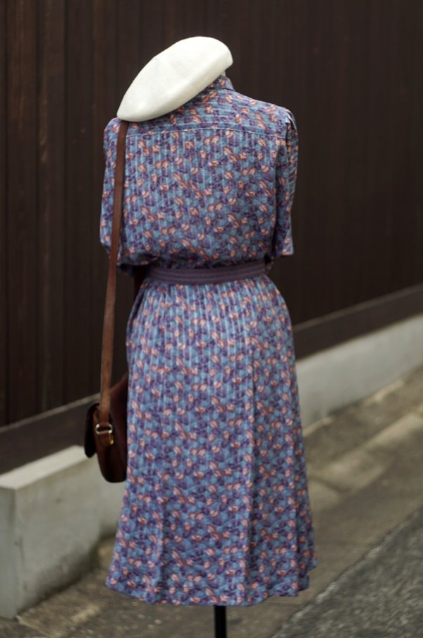 画像3: "joynana" パープル系  花柄  半袖 レトロワンピース レギュラーカラー[19805]