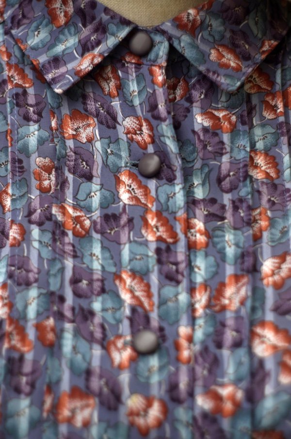 画像5: "joynana" パープル系  花柄  半袖 レトロワンピース レギュラーカラー[19805]