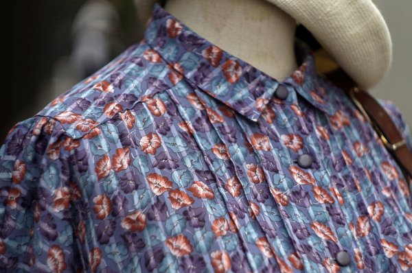 画像7: "joynana" パープル系  花柄  半袖 レトロワンピース レギュラーカラー[19805]